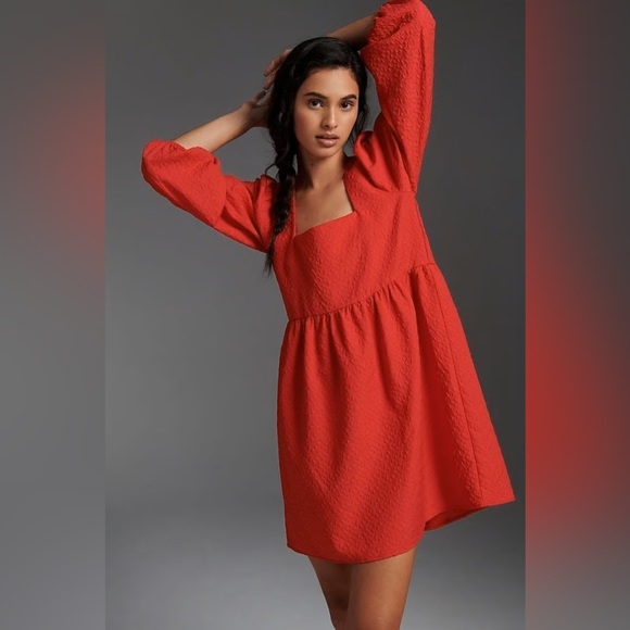 Amadi Dresses & Skirts - AMADI Esther Square Neckline Red Mini Dress Size Small Trendy Pretty Dainty